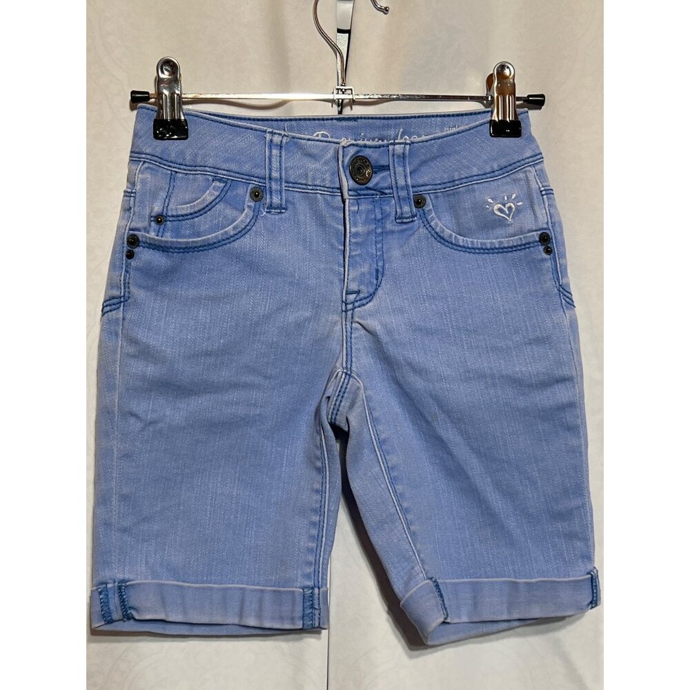 Girls Justice Premium Light Blue Denim Bermuda Shorts Size 8S Adjustable Waist C